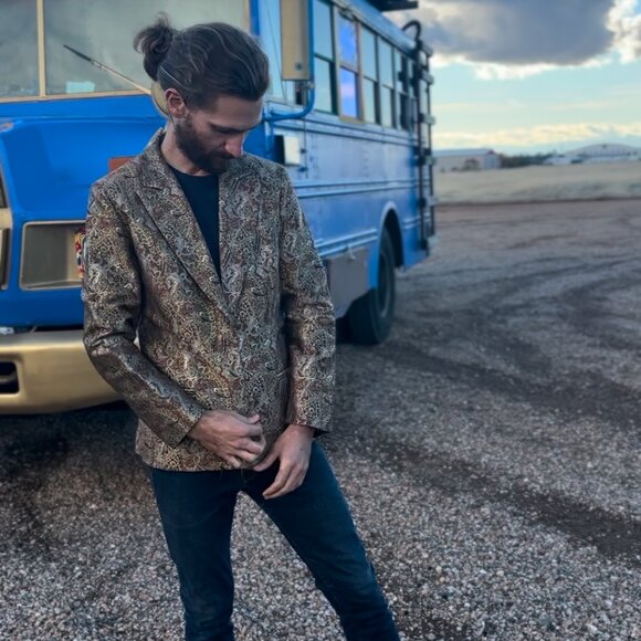 70s Vintage Gold Paisley Coat Unisex Chetta B Evening - Picture 14 of 14